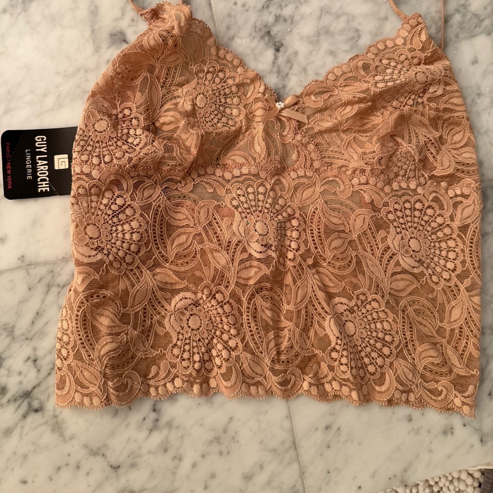New with Tags‼️
TanVintage  Guy Laroche Cami Cropped sheerLace Cami USAUnion Tag